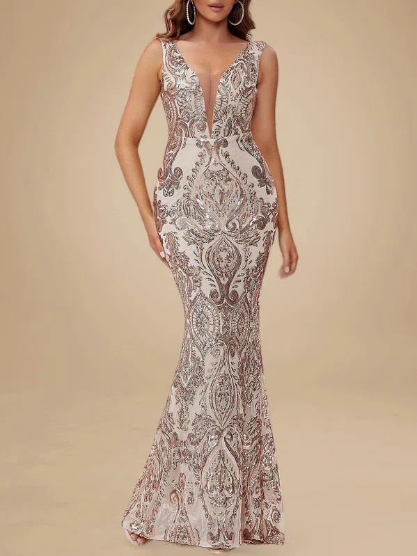 Trumpet/Mermaid V-neck Sequined Sweep Train Prom Dresses PT020119171