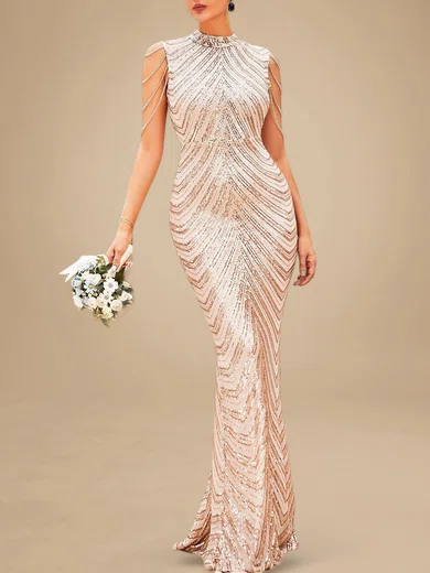Sparkly Sheath/Column Sequin High Neck Beaded Formal Dresses PT020119197