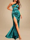 Trumpet/Mermaid One Shoulder Silk-like Satin Floor-length Split Front Prom Dresses PT020119220