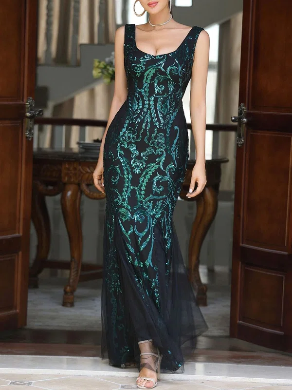 Sparkly Trumpet/Mermaid Sequin Tulle Square Neck Formal Dresses PT020119230