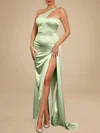 Sheath/Column One Shoulder Silk-like Satin Floor-length Split Front Prom Dresses PT020119237
