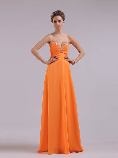New Style Orange Chiffon A-line Crystal Detailing Sweetheart Prom Dresses #02014387