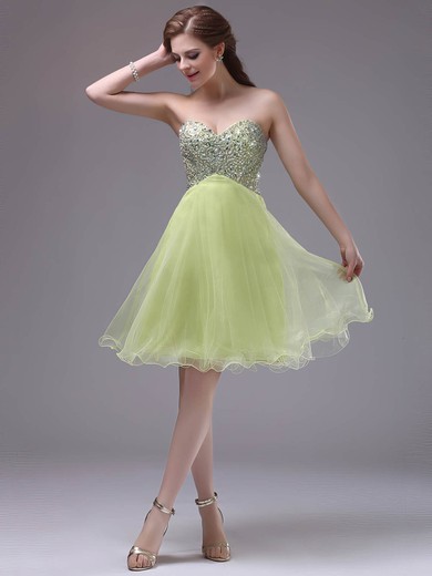 A-line Sweetheart Organza Knee-length Beading Prom Dresses #02042242