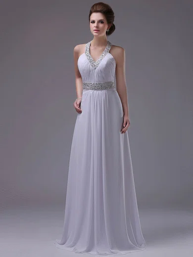 White New Halter A-line Chiffon Sequins Evening Dresses #02060454