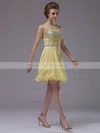Best Scoop Neck Daffodil Chiffon Tulle Sequins Cap Straps Short/Mini Prom Dress #02042245