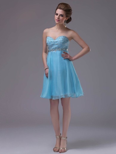 A-line Sweetheart Chiffon Knee-length Beading Prom Dresses #02042248