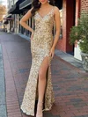 Trumpet/Mermaid V-neck Sequined Sweep Train Prom Dresses With Split Front #Milly020121238