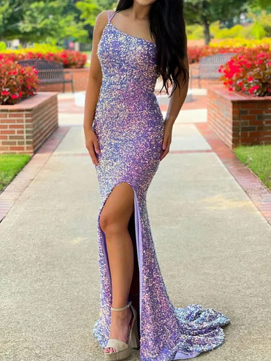 Mermaid One Shoulder Sparkly Velvet Sequin Prom Dresses #Milly020121249
