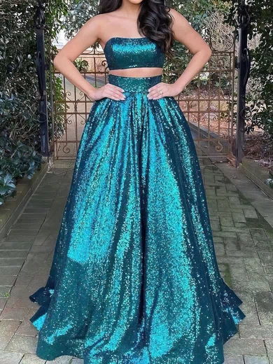 Ball Gown Strapless Sequin Two Piece Prom Dresses With Ruched #Milly020121258
