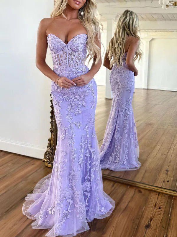 Trumpet/Mermaid Sweetheart Tulle Sweep Train Prom Dresses With Pearl Detailing S020121267