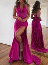 Trumpet/Mermaid Halter Silk-like Satin Sweep Train Prom Dresses With Ruched #Milly020121280