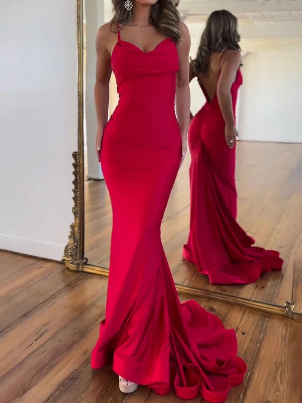 Trumpet/Mermaid Cowl Neck Stretch Crepe Sweep Train Prom Dresses With Ruched #Milly020121281