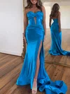 Trumpet/Mermaid Sweetheart Silk-like Satin Sweep Train Prom Dresses With Split Front S020121283