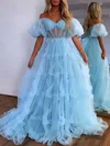 Ball Gown/Princess Off-the-shoulder Tulle Sweep Train Prom Dresses With Sashes / Ribbons #Milly020121286