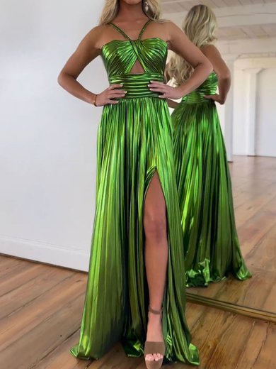 Sparkly A-line Halter Metallic Prom Dresses With Ruched #Milly020121289