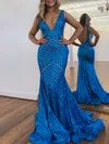 Trumpet/Mermaid V-neck Sequined Sweep Train Prom Dresses #Milly020121296