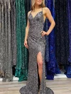 Trumpet/Mermaid V-neck Sequined Sweep Train Prom Dresses With Split Front #Milly020120938