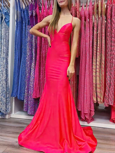 Mermaid V-neck Stretch Crepe Prom Dresses With Ruched #Milly020120942