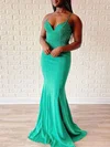 Trumpet/Mermaid V-neck Jersey Sweep Train Prom Dresses With Ruched #Milly020120947
