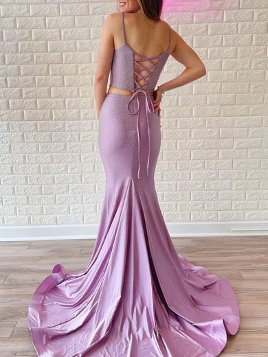 Mermaid V-neck Jersey Two Piece Prom Dresses With Beading #Milly020120952