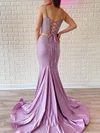 Trumpet/Mermaid V-neck Jersey Sweep Train Prom Dresses With Crystal Detailing #Milly020120952