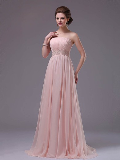 Pink Chiffon Sequins Ruffles Floor-length Fabulous Strapless Prom Dresses #02130049