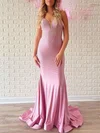 Trumpet/Mermaid V-neck Jersey Sweep Train Prom Dresses With Crystal Detailing #Milly020120958