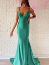 Trumpet/Mermaid V-neck Jersey Sweep Train Prom Dresses With Crystal Detailing #Milly020120959