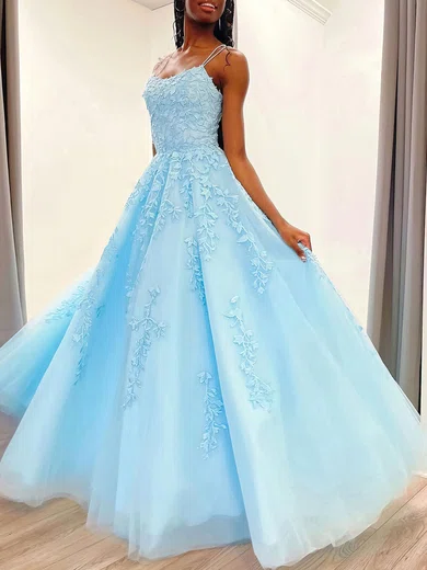 Ball Gown Scoop Neck Tulle Prom Dresses With Appliques #Milly020120960