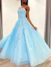 Ball Gown/Princess Scoop Neck Tulle Floor-length Prom Dresses With Appliques Lace #Milly020120960