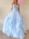 Ball Gown/Princess Off-the-shoulder Tulle Floor-length Prom Dresses With Appliques Lace #Milly020120962