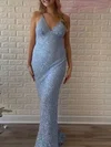 Sheath/Column V-neck Sequined Sweep Train Prom Dresses #Milly020120966