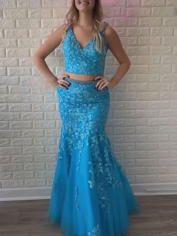 Trumpet/Mermaid V-neck Tulle Floor-length Prom Dresses With Beading #Milly020120968