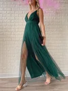 A-line V-neck Tulle Ankle-length Prom Dresses With Split Front #Milly020120969