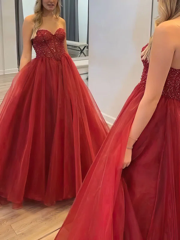 Ball Gown/Princess Sweetheart Organza Sweep Train Prom Dresses With Beading #Milly020120973