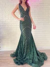 Trumpet/Mermaid V-neck Sequined Sweep Train Prom Dresses #Milly020120975