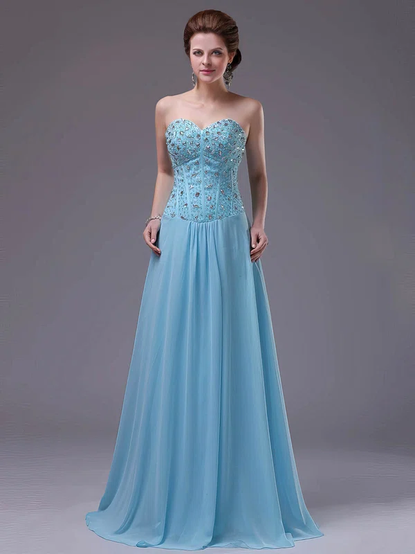 Blue Sweetheart Chiffon with Crystal Detailing Sequins New Arrival Floor-length Prom Dress #02023230