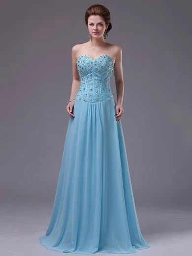 Blue Sweetheart Chiffon with Crystal Detailing Sequins New Arrival Floor-length Prom Dress #02023230