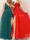 Ball Gown/Princess V-neck Tulle Glitter Floor-length Prom Dresses With Appliques Lace #Milly020120978