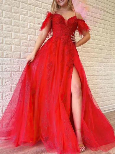 Ball Gown V-neck Tulle Prom Dresses With Appliques #Milly020120980