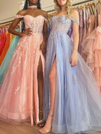 Ball Gown Off-the-shoulder Tulle Prom Dresses With Appliques #Milly020120983