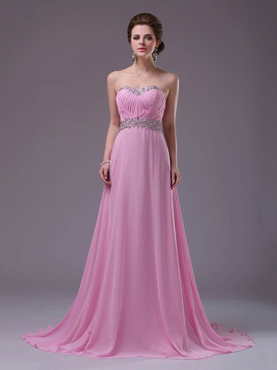 Sweetheart Chiffon Crystal Detailing and Sequins Sweep Train Elegant Prom Dresses #02060455