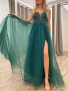 Ball Gown/Princess V-neck Tulle Floor-length Prom Dresses With Beading #Milly020120987
