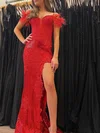Trumpet/Mermaid Off-the-shoulder Sequined Sweep Train Prom Dresses With Appliques Lace #Milly020120997