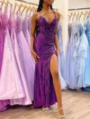 Sheath/Column V-neck Sequined Ankle-length Prom Dresses With Split Front #Milly020121002