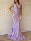 Trumpet/Mermaid V-neck Sequined Sweep Train Prom Dresses #Milly020121003
