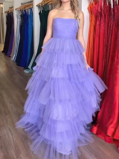 Ball Gown/Princess Straight Tulle Floor-length Prom Dresses With Tiered #Milly020121005