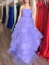 Ball Gown/Princess Straight Tulle Floor-length Prom Dresses With Tiered #Milly020121005