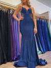 Trumpet/Mermaid V-neck Jersey Sweep Train Prom Dresses With Crystal Detailing #Milly020121013