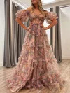Ball Gown/Princess Off-the-shoulder Tulle Sweep Train Prom Dresses With Sashes / Ribbons #Milly020121018